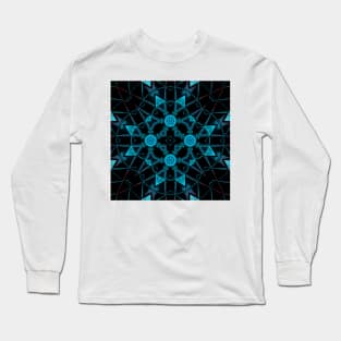 Mosaic Kaleidoscope Flower Blue Red and Black Long Sleeve T-Shirt